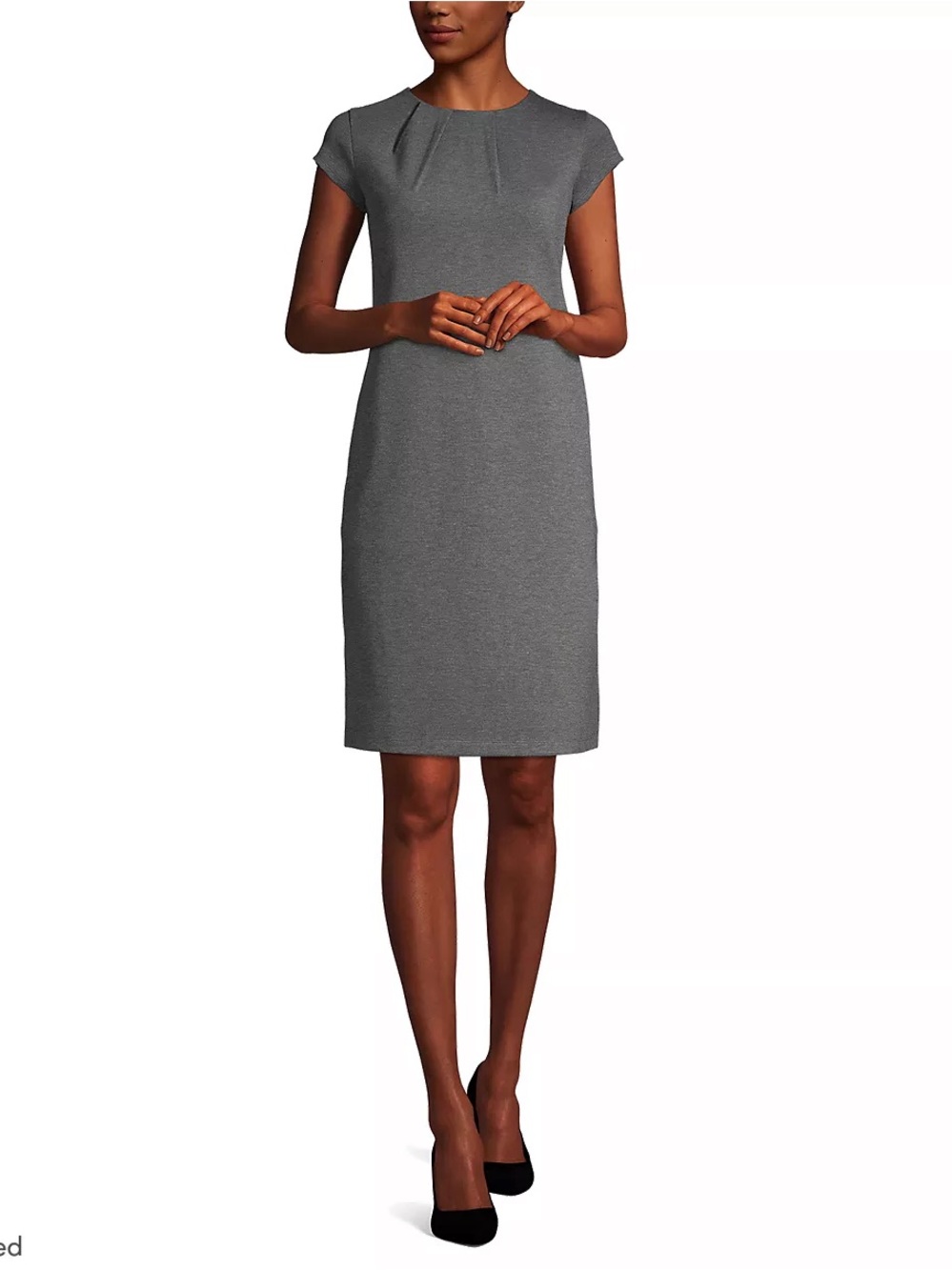 Lands' End Women's Short Sleeve Ponte Dress Grey Cap-Sleeve Size 26W